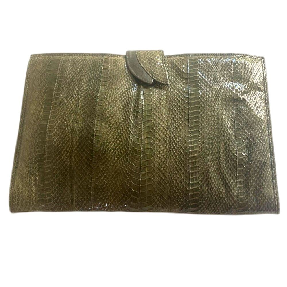 Vintage Original Snakeskin Purse HandBag Clutch, Green/Gray Reptile Bag, 1970s